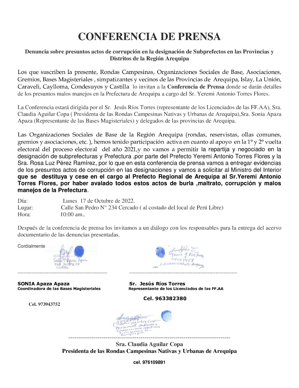 Conferencia dirigentes Arequipa